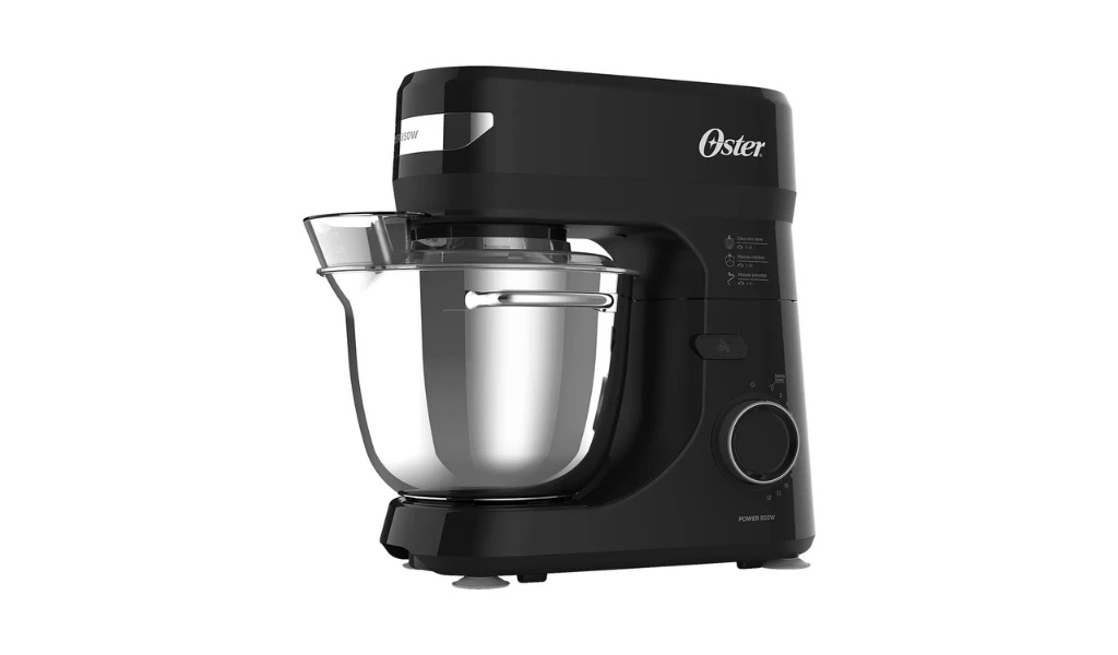Batedeira planetária preta com bowl inox, design moderno e compacto, ideal para massas e receitas caseiras em cozinhas que buscam eletrodomésticos custo-benefício em 2025.