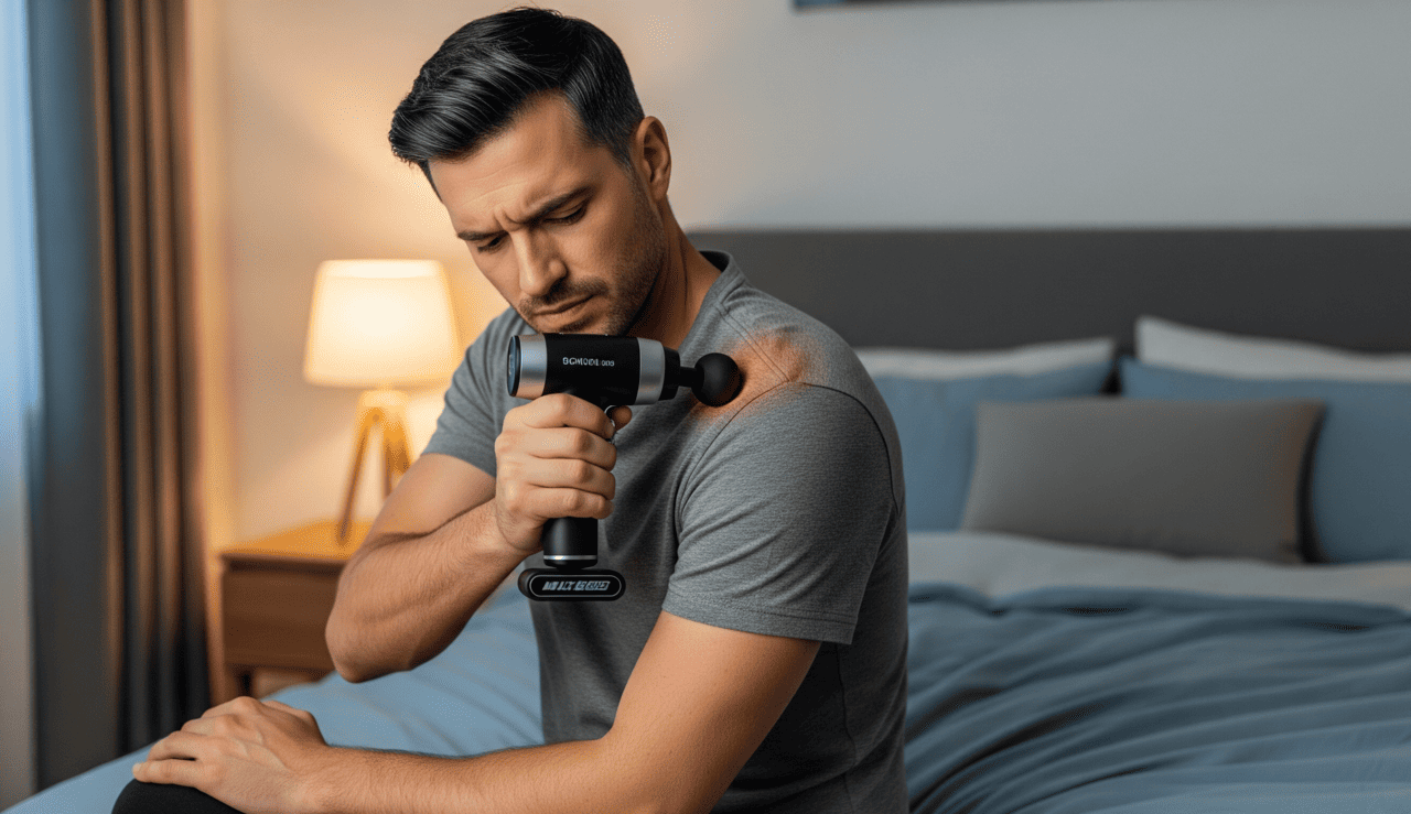 Homem utilizando o melhor massageador elétrico para alívio de dores musculares